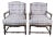 Late 20th Century 2 French Country Walnut Plaid Fauteuil Nailhead Ladderback Club Lounge Armchairs For Sale