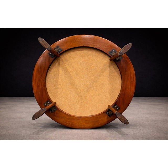 Round Coffee Table in Solid Hardwood & Black Leather, Brazilian Modern, 1970s For Sale - Image 11 of 11