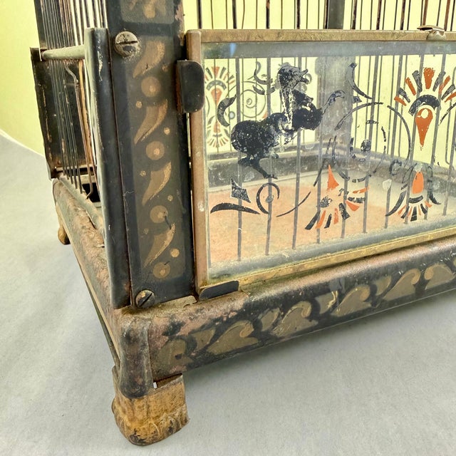 Art Nouveau Black Japanned Metal Bird Cage, Hand-Painted, Circa 1900-1920 For Sale - Image 11 of 16