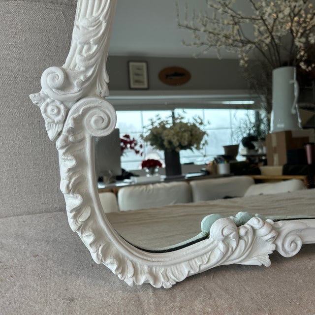 Transitional Large White Ornate Wall Mirror For Sale - Image 3 of 8