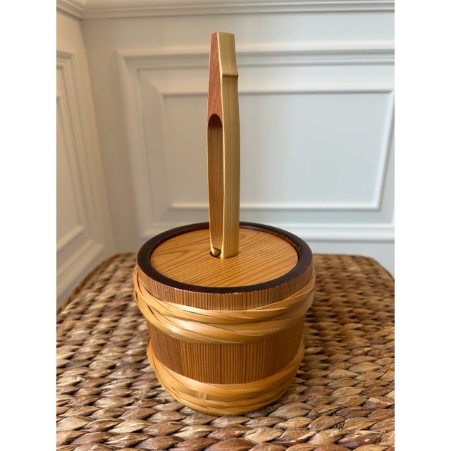Vintage Mid-Century Rattan, Bamboo & Pine Ice, Nut or Candy Bucket With Tongs-Made in Japan For Sale - Image 13 of 18