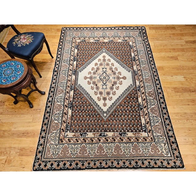 Moroccan Vintage Moroccan Rug, Handwoven Wool, Geometric Pattern, Ivory & Brown, 6’ X 8’ For Sale - Image 3 of 18