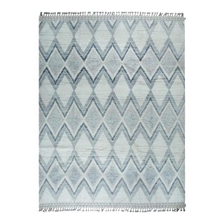 8x11 Ivory Hand-Knotted Wool Layered Diamond Weave Geometric Modern Carpet Rug For Sale