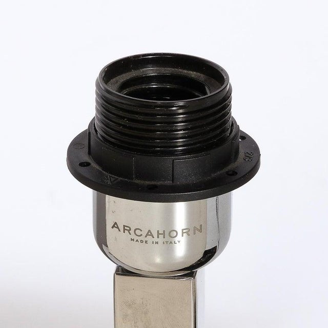 Metal Modernist Rectilinear Table Lamps in Paneled Horn and Polished Nickel For Sale - Image 7 of 12