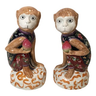 Vintage Ceramic Monkey Bookends Figurines - a Pair For Sale