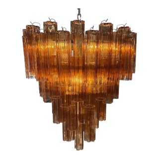 Vintage Amber Murano Tronchi Glass Chandelier, Italy, 1970s For Sale