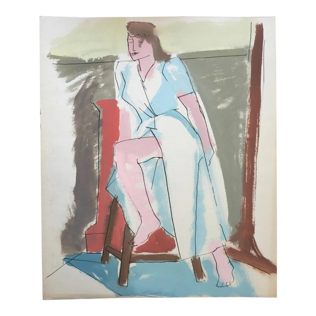 "Slit" 1950's Gouache Painting Mid Century Female For Sale