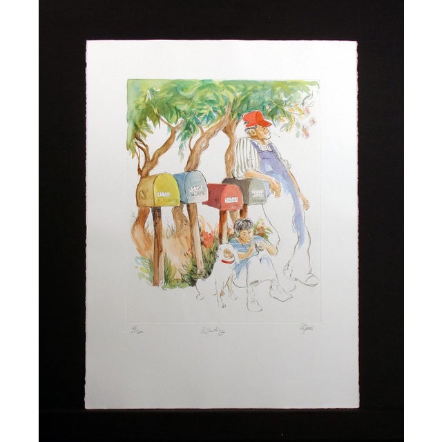 1980s William Papas "Waiting" Hand Colored Etching Artwork For Sale - Image 5 of 5