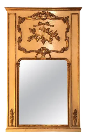 Louis XVI Style Painted & Parcel Gilt Trumeau Console or Over the Mantle Mirror