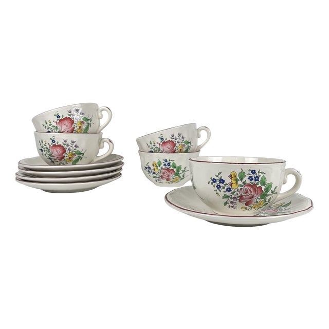Large Streetlight Cups with Saucers from KG Lunéville, 1980s, Set of 10 For Sale