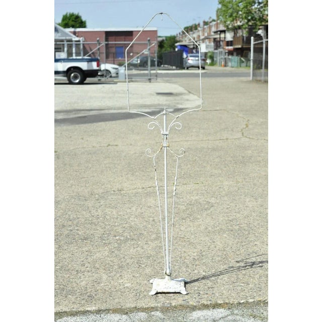 White Antique French Art Deco Art Nouveau White Painted Wrought Iron Birdcage Stand For Sale - Image 8 of 8