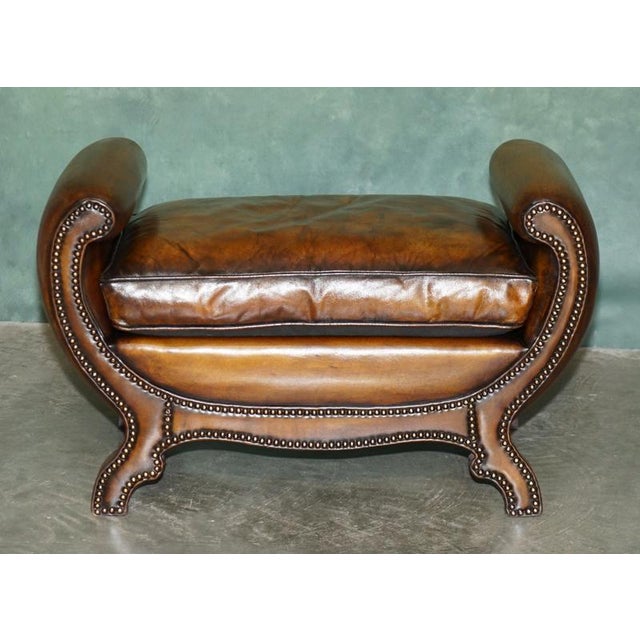 Antique Edwardian Sculptural Leather Scroll End Ottomans, 1910, Set of 2 For Sale - Image 12 of 18