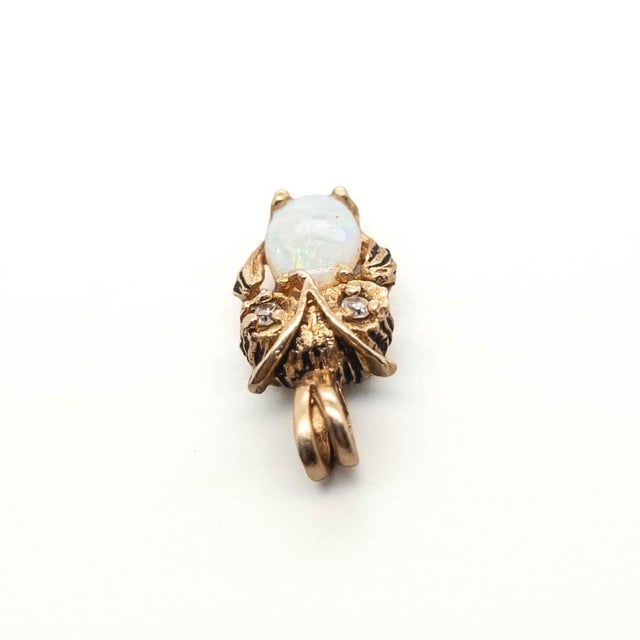 Vintage 14k Yellow Gold, Opal & Diamond Figural Owl Pendant for a Necklace For Sale - Image 11 of 12
