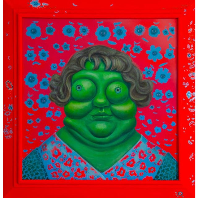 Natasha Lelenco, Fluorescent Portrait with Botanical Emoji and Green Face, 2026, Acrylic Painting For Sale - Image 10 of 10