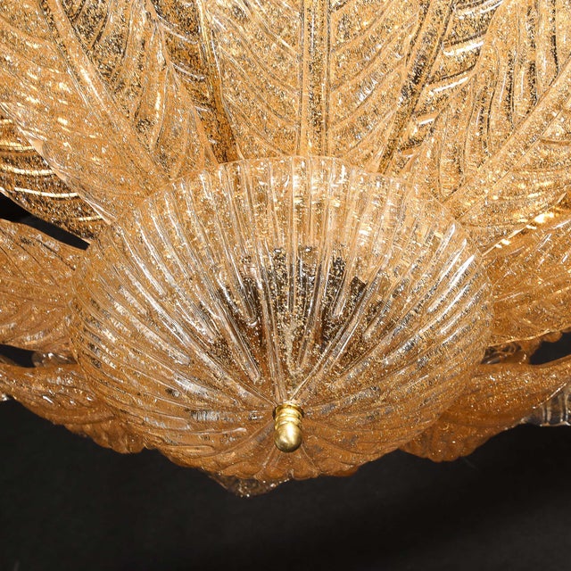 Modernist Handblown Murano Glass Leaf Form Flushmount W/ 24k Gold Flecks & Brass For Sale In New York - Image 6 of 12
