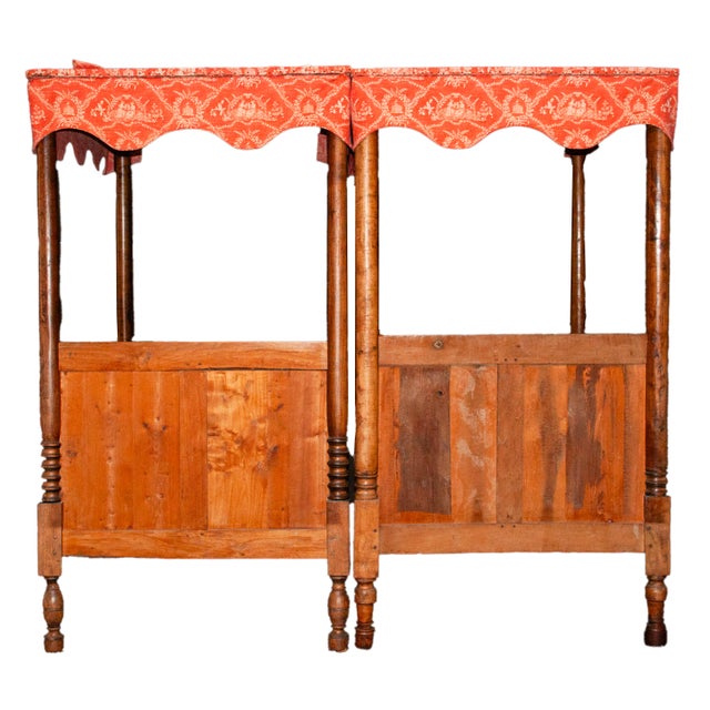 Pair 18th Century Antique French Provincial Four Poster Tester Canopy Cherry Twin Beds 1780 For Sale - Image 17 of 17