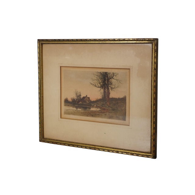 Victorian Late 19th Century Antique Edward Loyal Field Country Farmhouse Colored Landscape Etching 15", Framed For Sale - Image 3 of 10