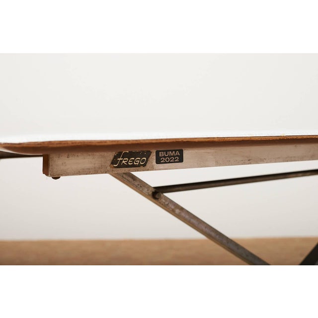 Frego-X Table in Galvanized Metal with Boat-Shaped Tabletop in White Speckled Resin by Fridolin Egger, 1954 For Sale - Image 9 of 13
