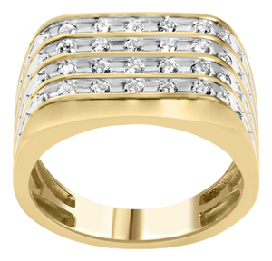 10K Yellow Gold 1.00 Cttw Diamond Multi Row Mens Ring Band - Size 9
