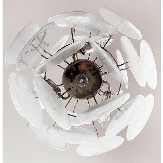 Vintage Italian Murano Chandelier with 24 White Disks, 1980s For Sale - Image 10 of 18