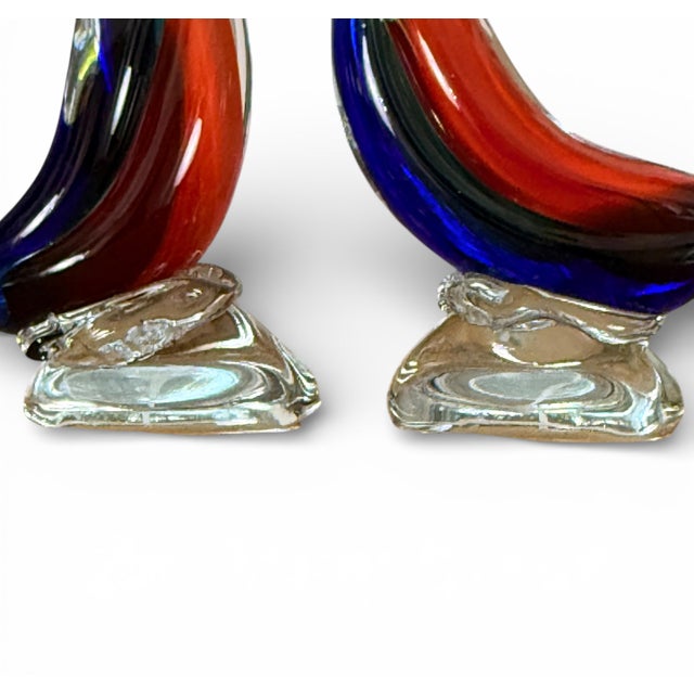 Pair of Hand-Blown Cased Art Glass Swan Sculptures, Murano-Style Mid-Century Modern, 15” For Sale - Image 11 of 12