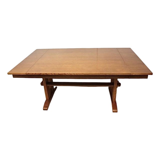 Vintage Red Oak Trestle Table Dining Table For Sale