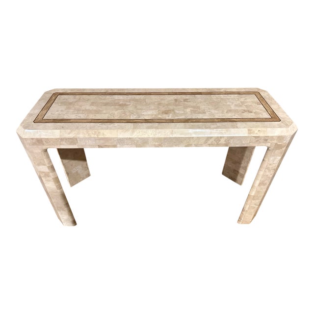 Tessellated Fossil Console Sofa Table Attributed to Maitland Smith For Sale