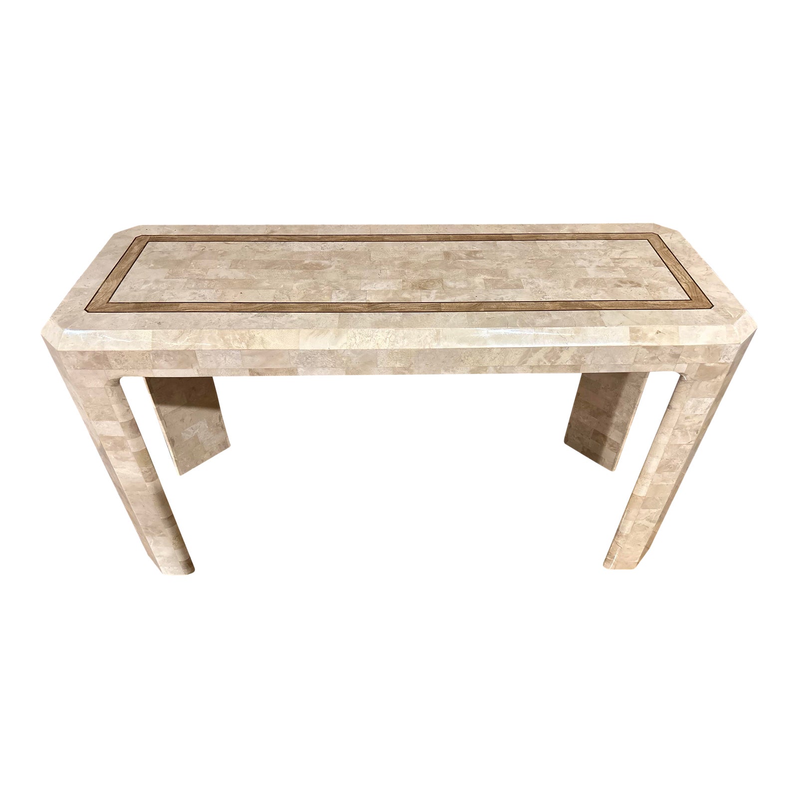 Tessellated Stone Tile Faceted Console Sofa Table With Brass Inlay ...