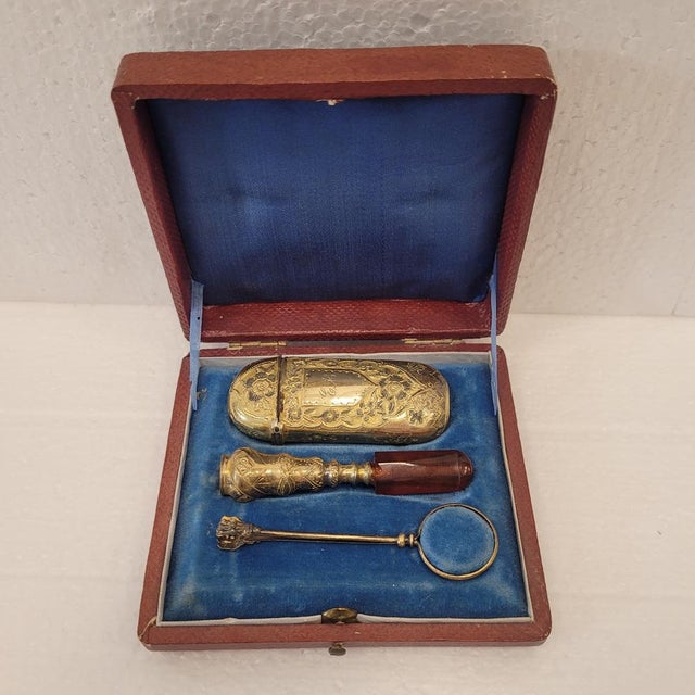 Napoleon III Pipe/Tobacco Set in Gilt Brass, France, 19th Century, Set of 4 For Sale - Image 5 of 17