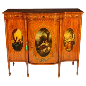 Antique Victorian Floral Painted Satin Wood Cabinet, 19th Century