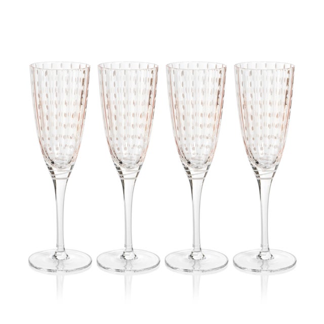 Pescara White Dot Champagne Flutes - Pink, Set of 4 For Sale - Image 4 of 4