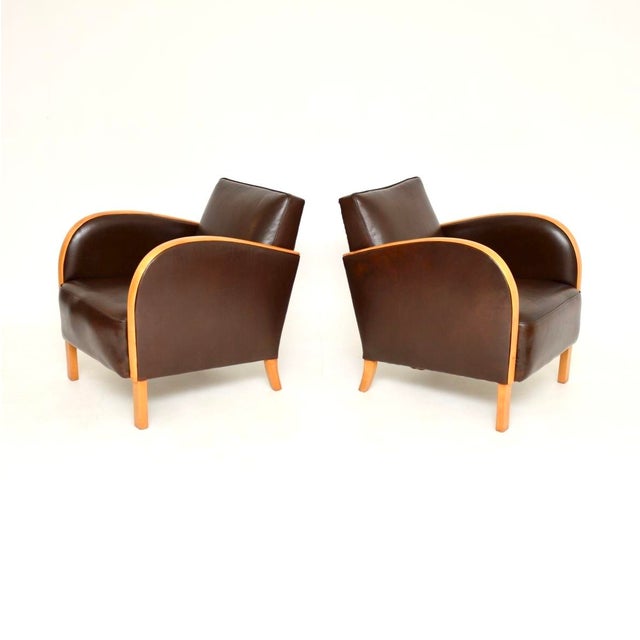 Swedish Art Deco Armchairs in Satin Birch and Leather, 1930s, Set of 2 For Sale - Image 4 of 11