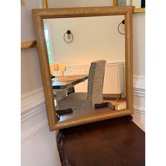 Late 20th Century Fish Scale Textured Framed Wall Mirror in Antiqued Gold - 23” X 19” For Sale - Image 5 of 7