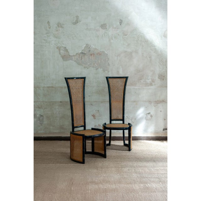 Vintage Blue Lacquered Wood and Vienna Straw Chairs by Marzio Cecchi, 1970s, Set of 6 For Sale - Image 3 of 12