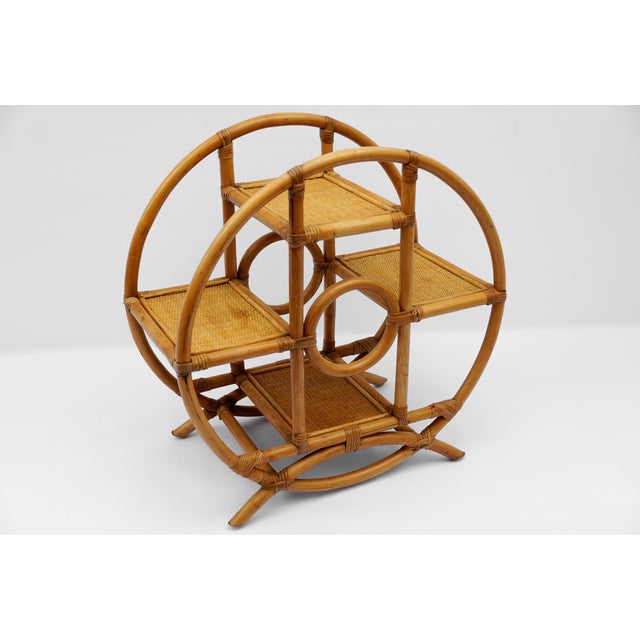 Round Rattan, Bamboo and Wicker Shelf, Italy, 1970s For Sale - Image 10 of 12