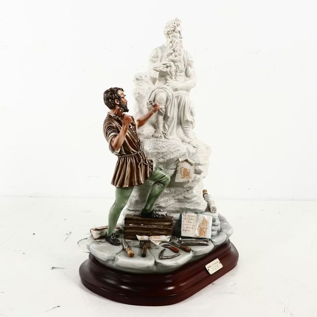 1980s Capodimonte "Michelangelo Sculpts Moses" Porcelain Sculpture on Wood Base Early Limited Edition For Sale - Image 10 of 15