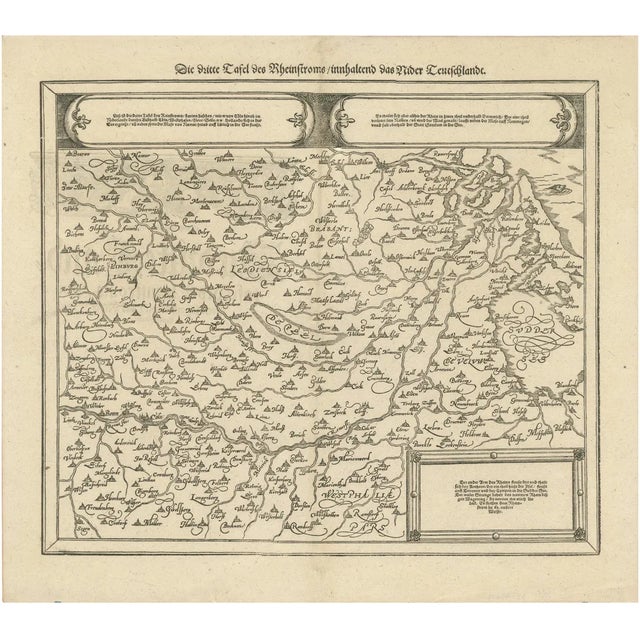 Woodcut Map of the Rhine River Region in Germany and Holland, 1628 For Sale