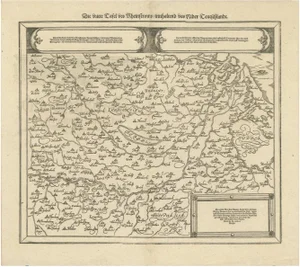 Woodcut Map of the Rhine River Region in Germany and Holland, 1628