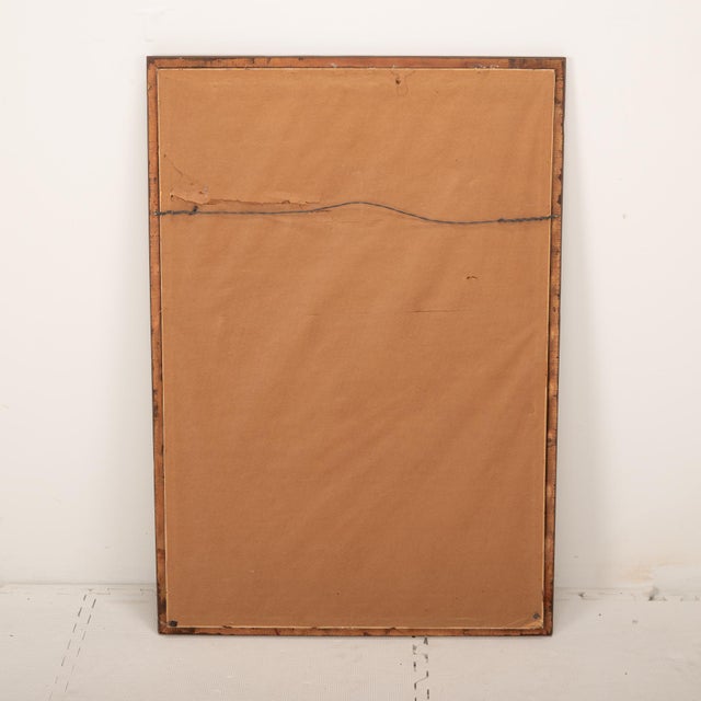 Wood 1950s Bamboo Style Linen Wood Frame Mirror Large For Sale - Image 7 of 8