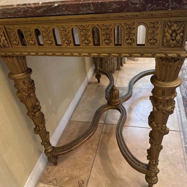 Antique Louis XVI Marble Top Intricately Carved Gilt Wood Table For Sale In San Diego - Image 6 of 9