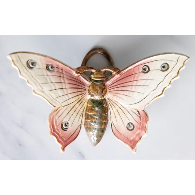 Pink Antique French Fives Lille Majolica Pink Butterfly Wall Pocket, Circa 1900 For Sale - Image 8 of 8