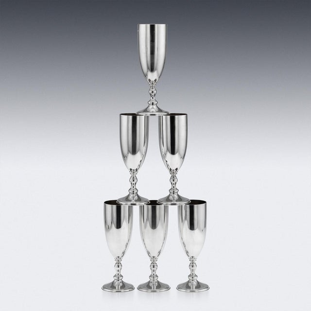Vintage 20th Century English Silver Champagne Flutes, London, 1986, Set of 6 For Sale - Image 4 of 13