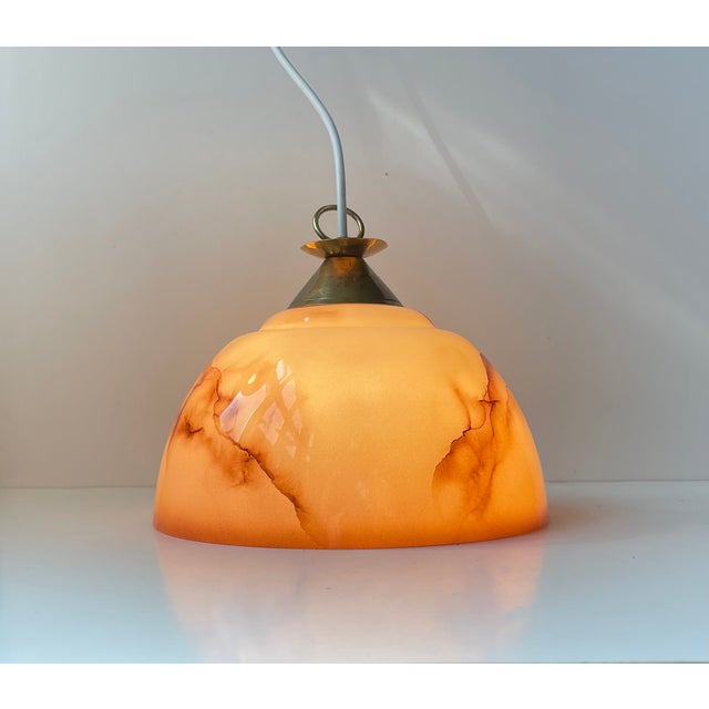 1940s Scandinavian Functionalist Pendant in Brass and Pink Marble Glass, 1940s For Sale - Image 5 of 10