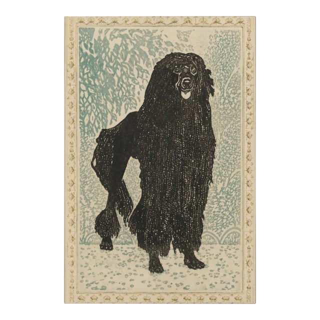 Atelier Aria Lumae Arts and Crafts Style Black Standard Poodle Dog Silhouette Geometric Lithograph Fine Art Gallery Board Print 18 X 24 For Sale