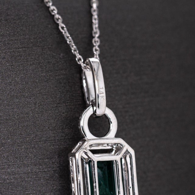 Metal 1.2Ct Zambian Emerald and Natural Diamond Pendant in Solid 14k White Gold For Sale - Image 7 of 7