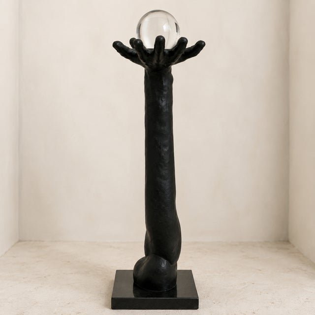 1990s 27-inch Global Views Male Anatomical Arm & Hand model 8.81019, is a cast-iron hand full arm sculpture with a clear...