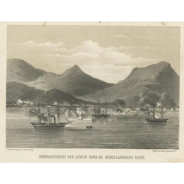 Late 19th Century S Hage Wed. E. Spanier & Zn, Dutch Ships Bombing Atchin in Sumatra, Indonesia, 1784 For Sale - Image 5 of 6