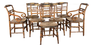 Set of Eight Antique Hitchcock Style Dining Chairs.
