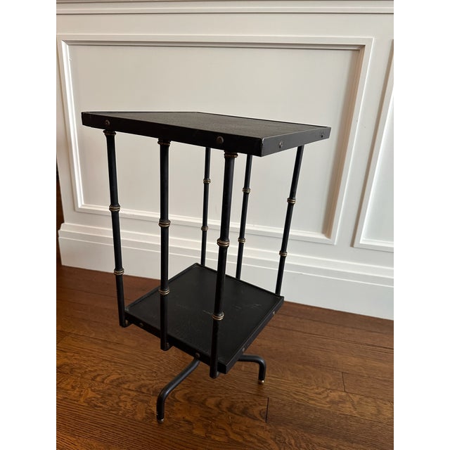 Mid-Century Modern 1950s Black Leather Side Table by Jacques Adnet For Sale - Image 3 of 4