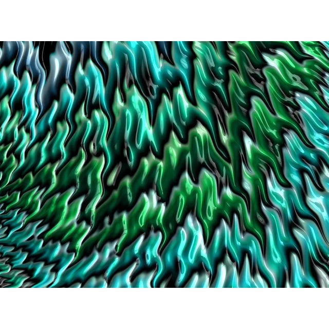 Oxygen, Abstract Dynamic Blue Green Rippled Water Waves Flowing on Black Background, Photographic Paper, in Flawless...
